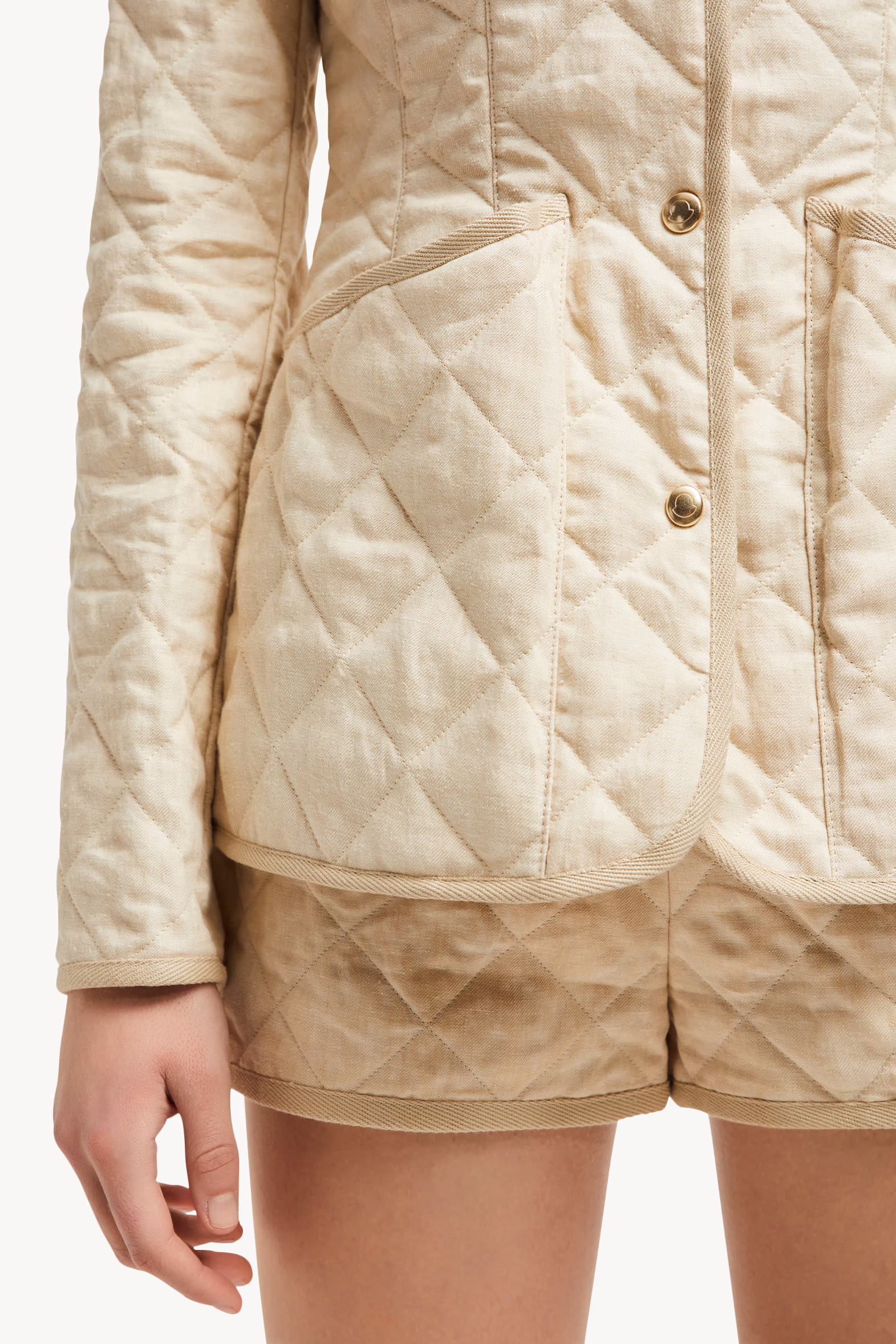 Chaqueta de lino acolchada con motivo de rombos Uzes Mujer Beige Claro Moncler 7